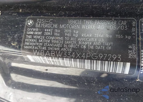 2004 BMW 325Ci z USA, uszkodzony, nr VIN WBABW334X4PG97293